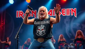História do vocalista do iron maiden na banda: Introdução, friendly style, engaging visual, suitable for seniors audience